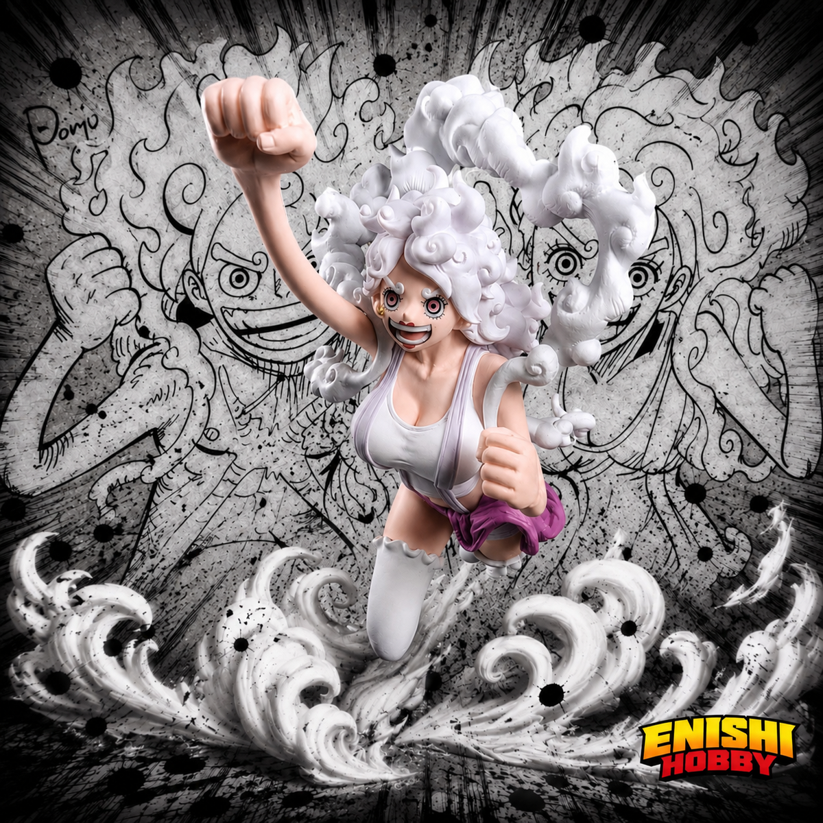 Jewelry Bonney The Most Free Future Figure dynamic pose with manga art background – One Piece King of Artist Banpresto
