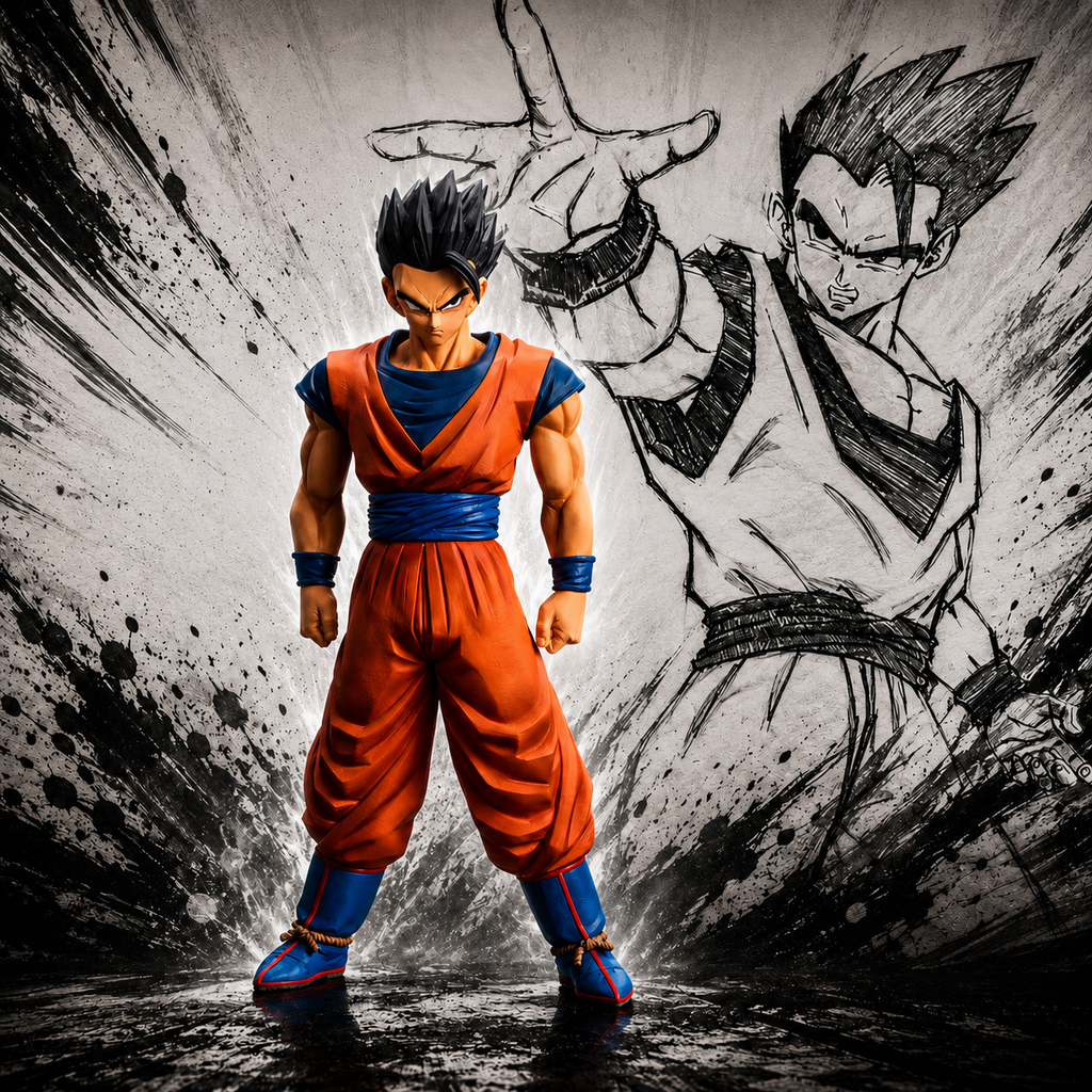Dragon Ball Z Grandista Son Gohan #2 Resolution of Soldiers Figure full body front view with manga art background – Banpresto
