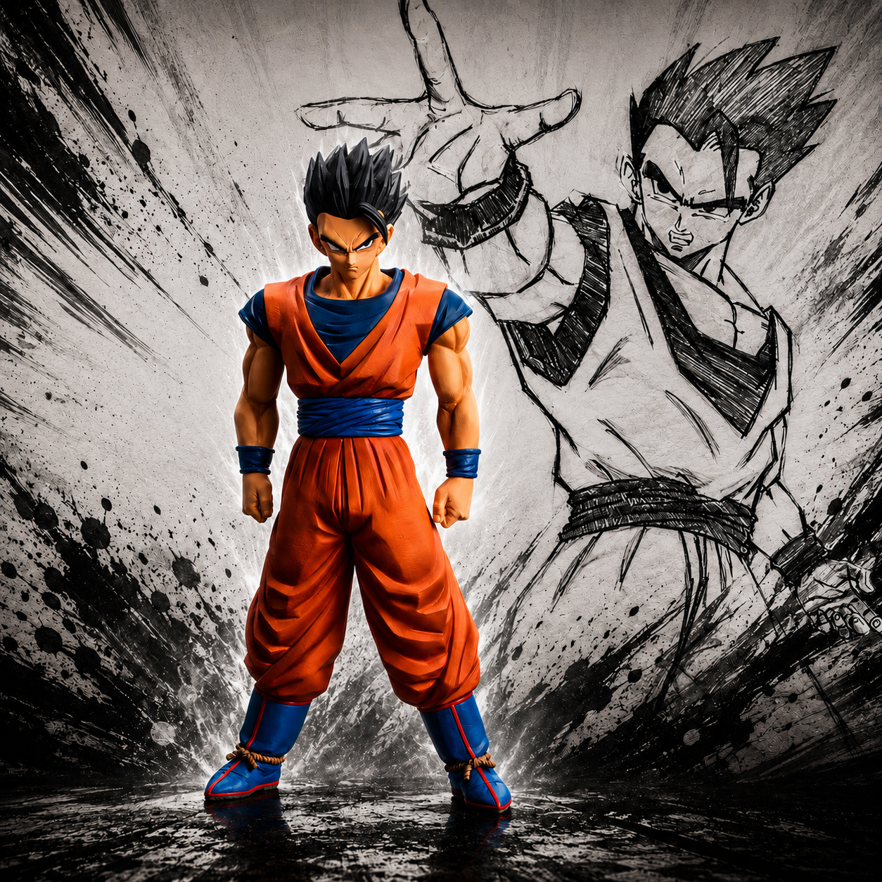 Dragon Ball Z Grandista Son Gohan #2 Resolution of Soldiers Figure full body front view with manga art background – Banpresto
