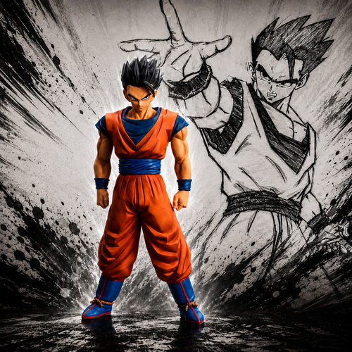 Dragon Ball Z Grandista Son Gohan #2 Resolution of Soldiers Figure full body front view with manga art background – Banpresto
