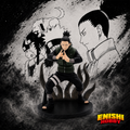 Shikamaru Nara Vibration Stars figure in Shadow Possession Jutsu pose with manga-style background, NARUTO Shippuden Banpresto collectible, ENISHI HOBBY
