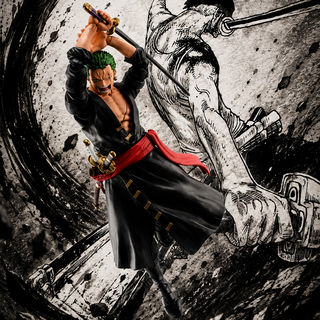 Roronoa Zoro figure – three-sword style pose, side view