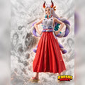 ONE PIECE Yamato figure standing with hands on hips against a manga-style background, featuring the ENISHI HOBBY logo.