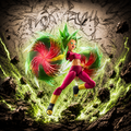Super Saiyan Kefla S.H.Figuarts figure in dynamic flying battle pose with green energy aura and lightning effects – Dragon Ball Super by Bandai Spirits