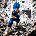 Super Saiyan God SS Vegeta Evolution figure in dynamic battle pose with manga-style background – Ichiban Kuji MASTERLISE by Bandai Spirits
