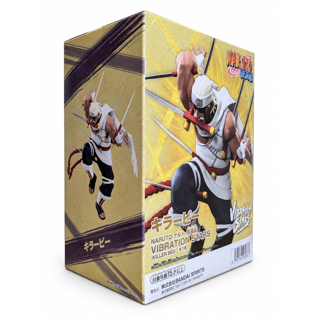 Angled rear and side view of the NARUTO Shippuden VIBRATION STARS Killer Bee box showing figure photos and product information.