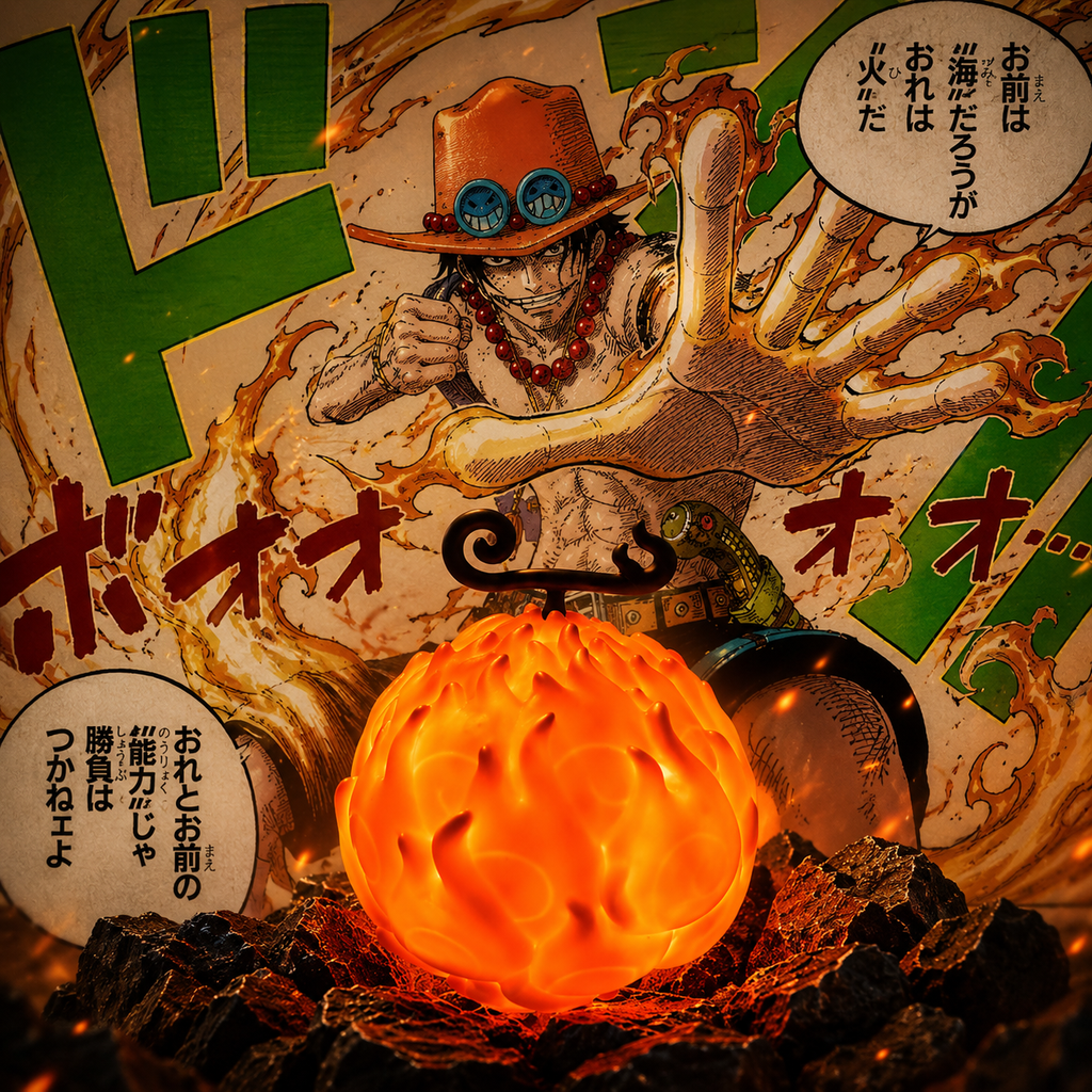 One Piece Mera Mera no Mi room light figure featuring Ace and Sabo