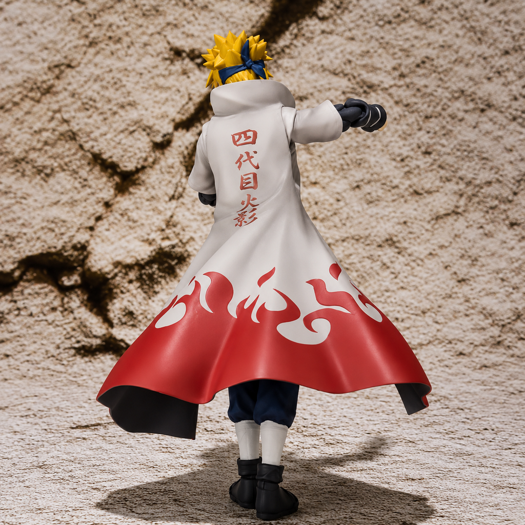 Namikaze Minato figure back view showing Fourth Hokage kanji on white cloak – NARUTO