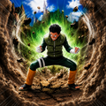 Rock Lee Vibration Stars II figure in battle stance with green chakra energy explosion effect, NARUTO Shippuden Banpresto collectible
