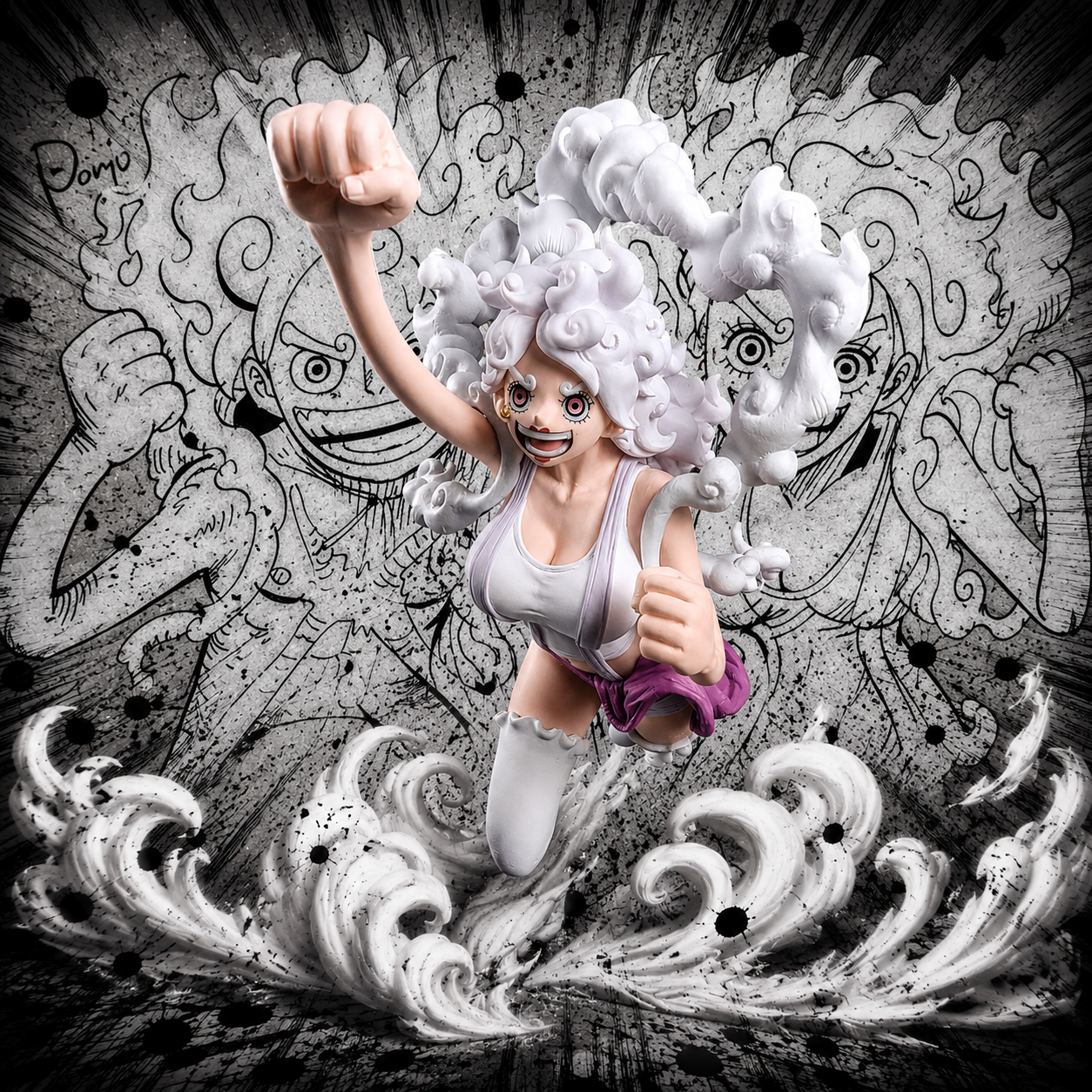 Jewelry Bonney The Most Free Future Figure dynamic pose with manga art background – One Piece King of Artist Banpresto
