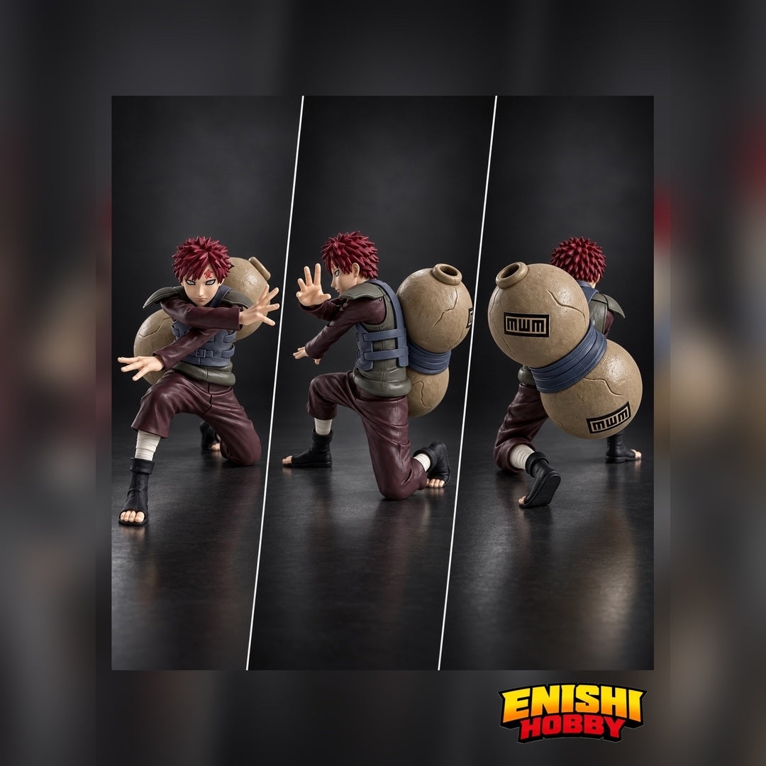 Banpresto NARUTO Shippuden VIBRATION STARS Gaara box panel featuring outlined figure artwork and a Bandai Namco logo.