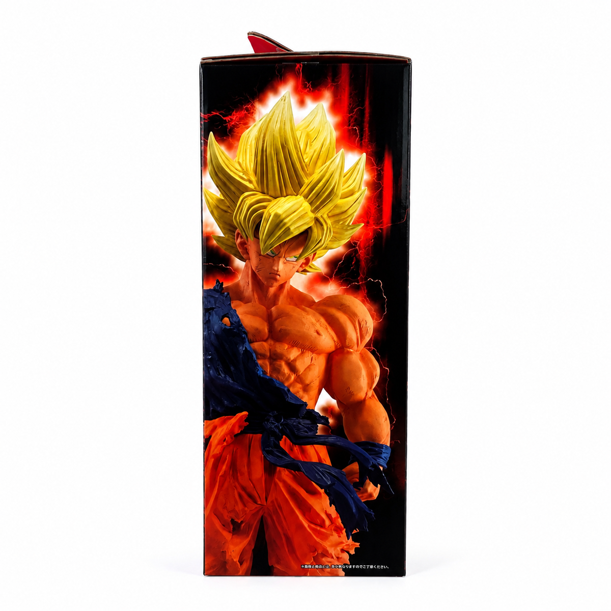 Dragon Ball Z Ichiban Kuji MASTERLISE VS Omnibus BRAVE Super Saiyan Son Goku Prize C figure box front with black background and red lightning aura showing Goku bust-up in torn orange gi leaning forward with clenched fists, Ichiban Kuji diamond logo and Dragon Ball Z logo top corners, C prize and Super Saiyan Son Goku figure label bottom, Bandai Namco
