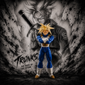 S.H.Figuarts Super Saiyan Trunks figure arms crossed in confident stance with manga-style background and "Trunks The Hope of the Future" text, Dragon Ball Z Bandai Tamashii Nations collectible, ENISHI HOBBY
